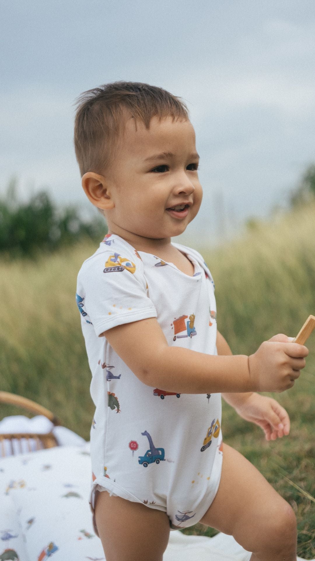 Bamboo Bodysuit Onesie - Dino Construction